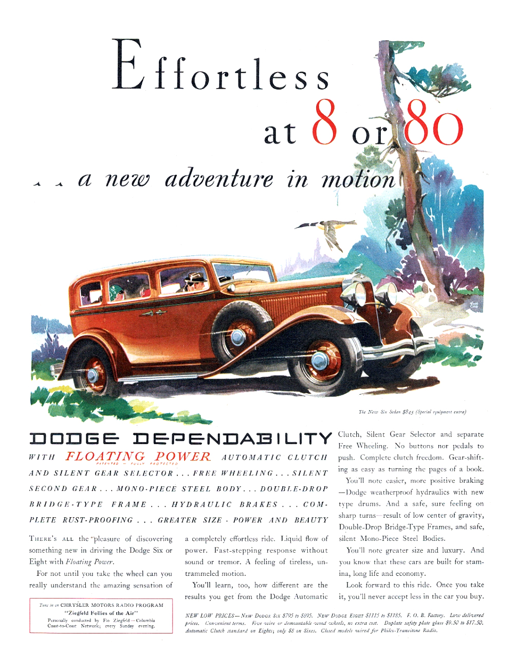 Dodge Six Sedan Ad (April, 1932) - Illustrated by Fred Cole