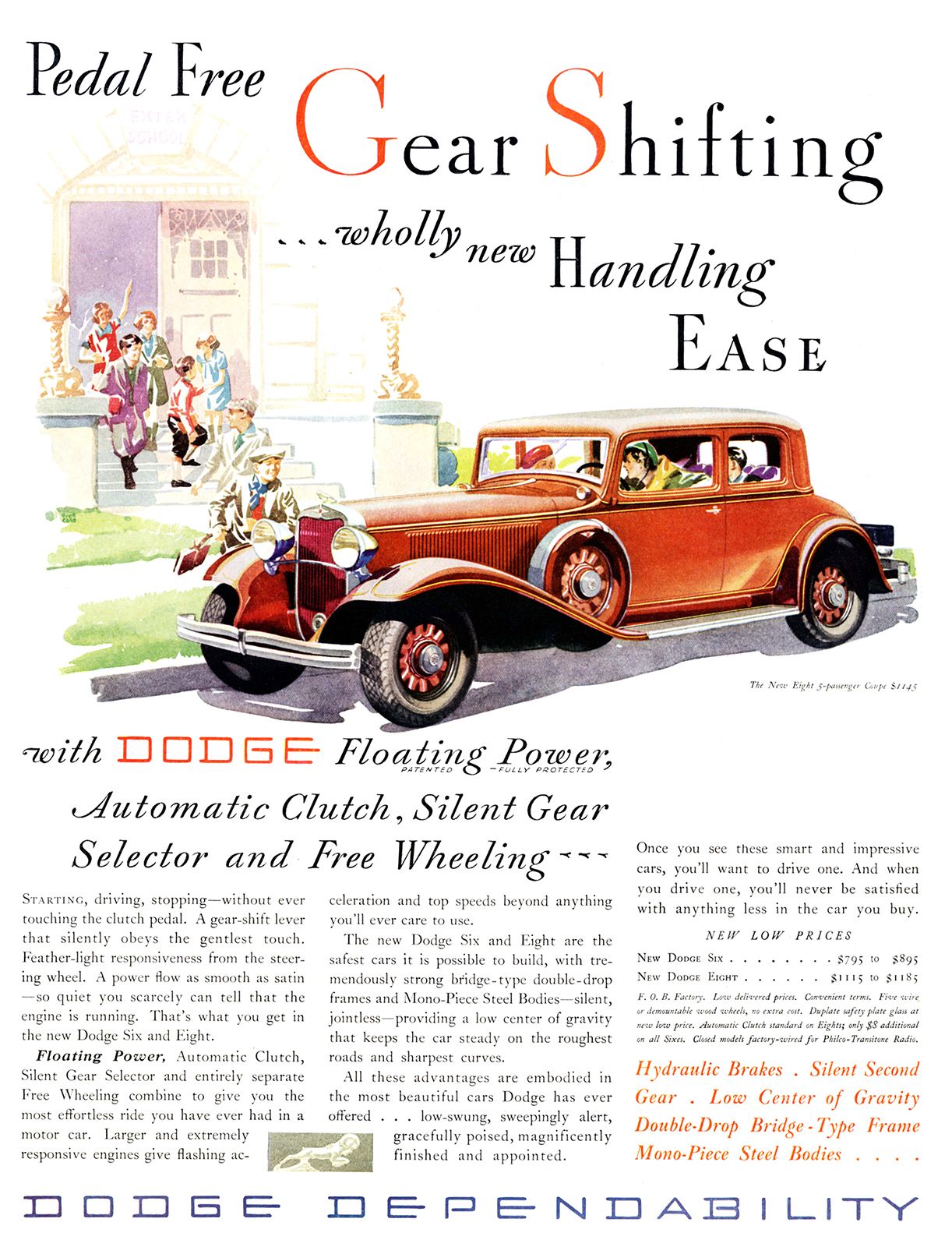 Dodge Eight 5-passenger Coupe Ad (March, 1932) - Illustrated by Fred Cole