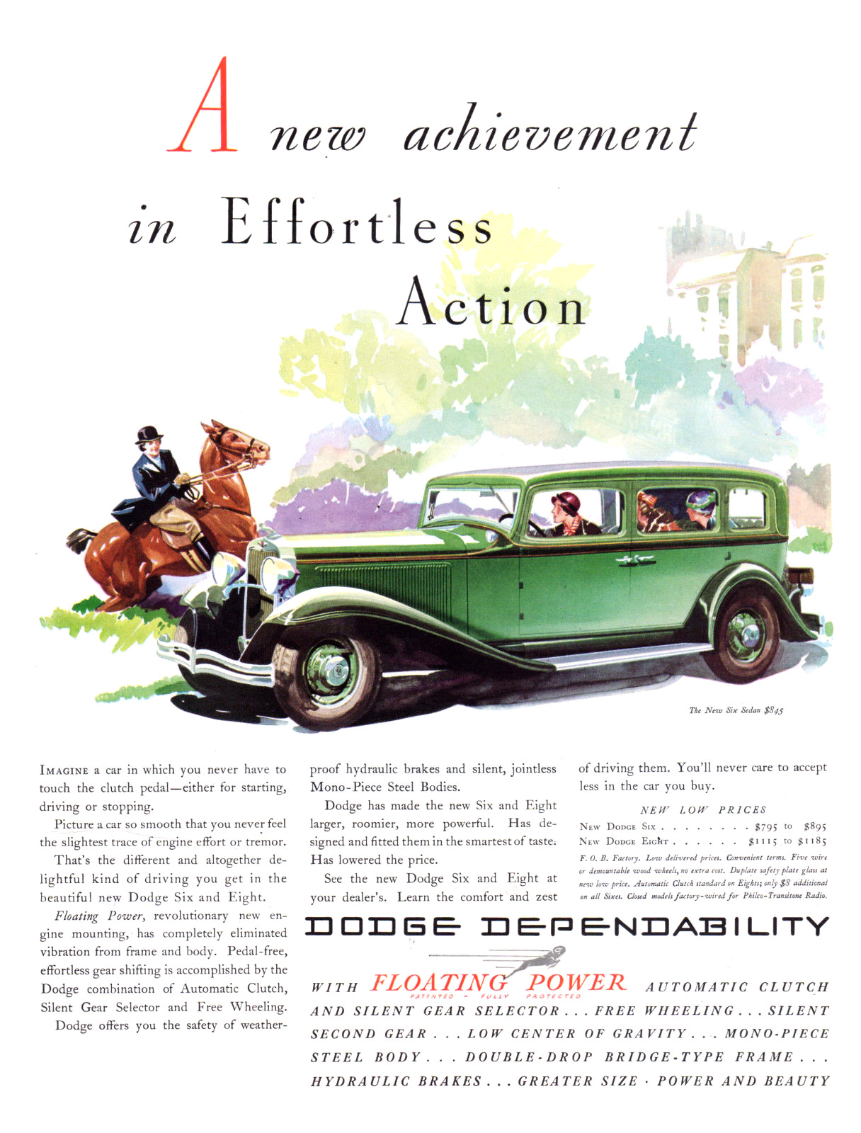 Dodge Six Sedan Ad (April, 1932) - Illustrated by Fred Cole