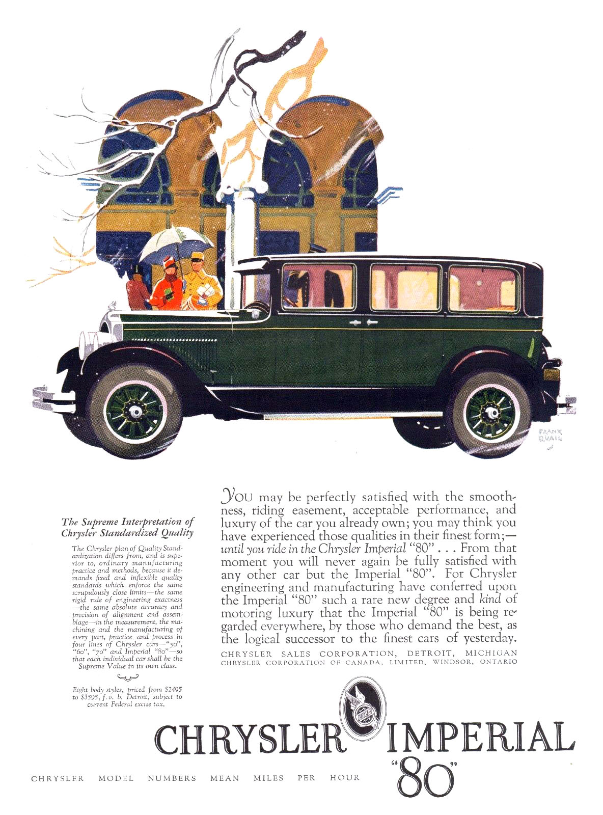 Chrysler Imperial "80" Ad (January, 1927): Sedan - Illustrated by Frank Quail