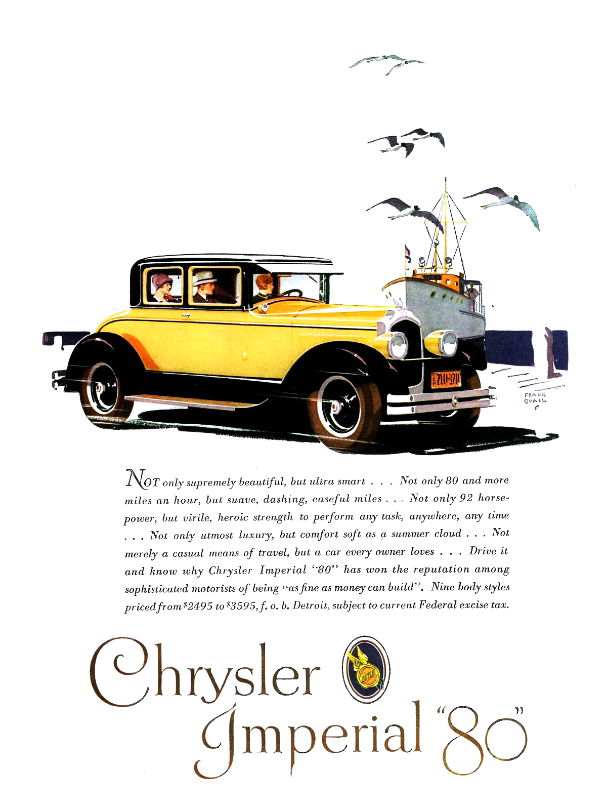 Chrysler Imperial "80" Ad (August, 1927): Coupe - Illustrated by Frank Quail