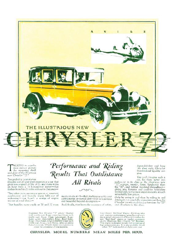 Chrysler "72" Ad (October, 1927): Agile - Illustrated by Fred Cole