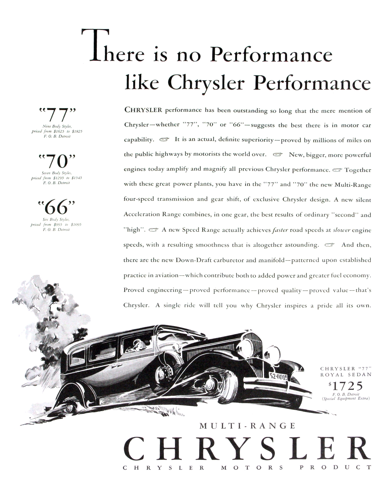 Chrysler "77" Royal Sedan Ad (1930) - Illustrated by Fred Cole(?)