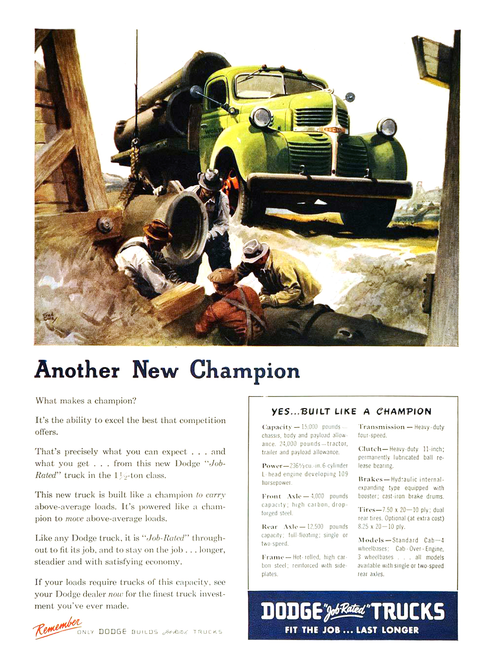 Dodge Trucks Ad (September, 1947): Another New Champion - Illustrated by Fred Cole