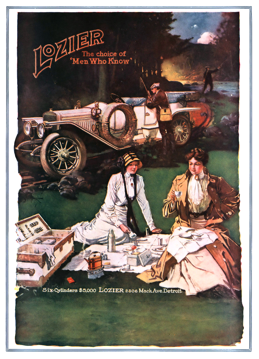 Lozier Touring Car Ad (1912): The Choice of 'Men Who Know' - Illustrated by G.W.Peters