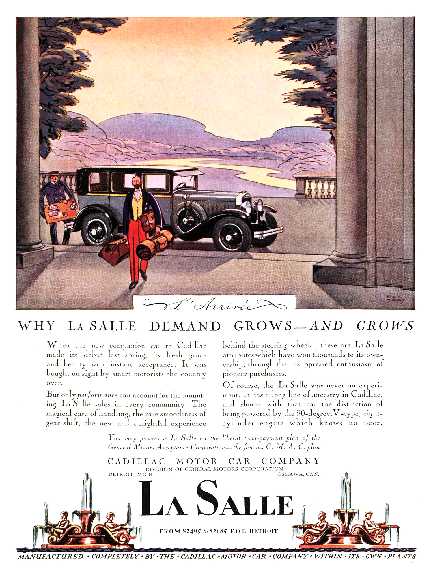 Cadillac/LaSalle Ad (August-September, 1927): L'Arrivée - Illustrated by Edward A. Wilson