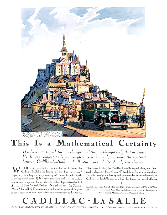 Cadillac/LaSalle Ad (February, 1929): Mont St Michel - Illustrated by Edward A. Wilson