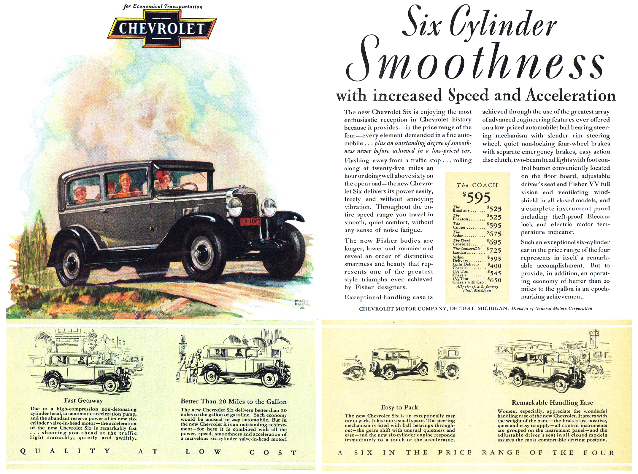 Chevrolet Six Coach Ad (March, 1929): Illustrated by Walter Ohlson
