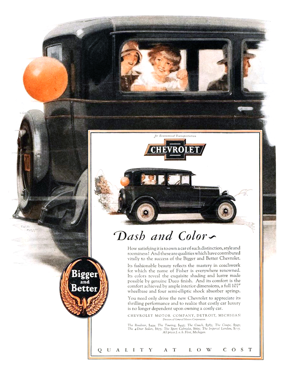 Chevrolet Ad (April-June, 1928): Dash and Color - Illustrated by Fred Mizen