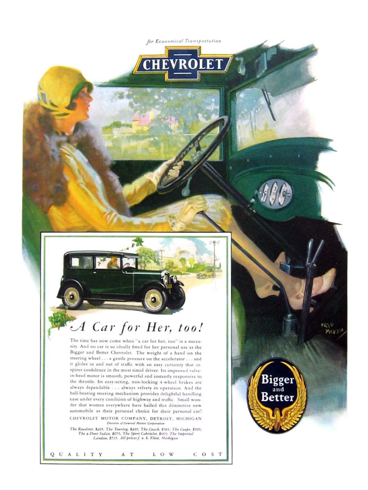 Chevrolet Ad (April-May, 1928): A Car fot Her, too! - Illustrated by Fred Mizen
