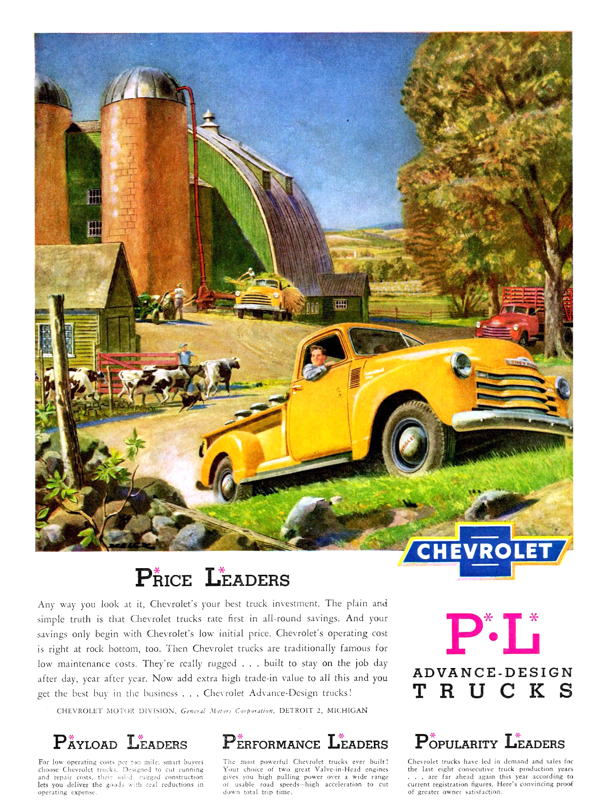 Chevrolet Trucks Ad (August, 1950): Illustrated by Peter Helck