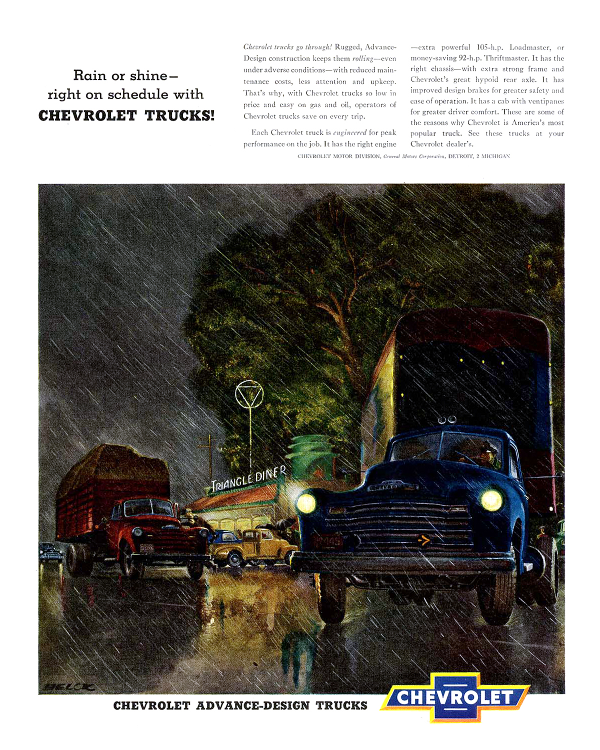 Chevrolet Trucks Ad (January, 1951): Illustrated by Peter Helck