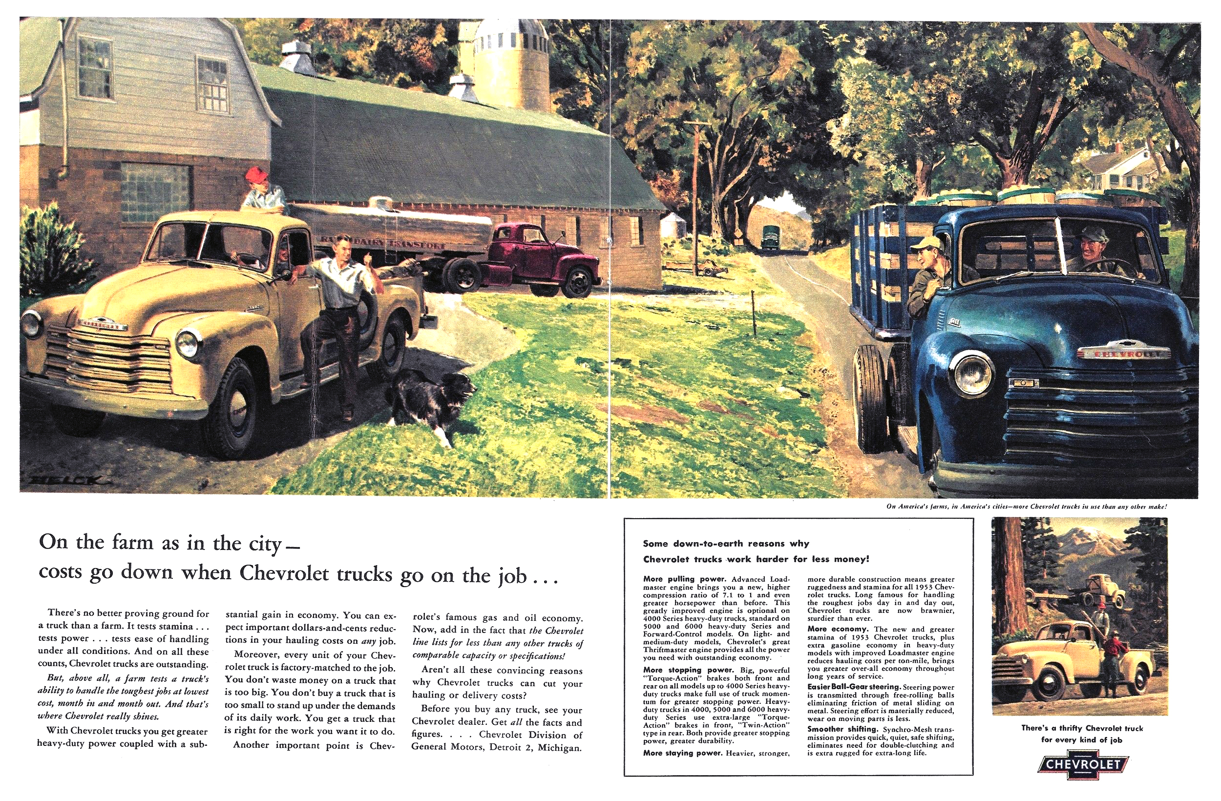 Chevrolet Trucks Ad (July, 1953): Illustrated by Peter Helck