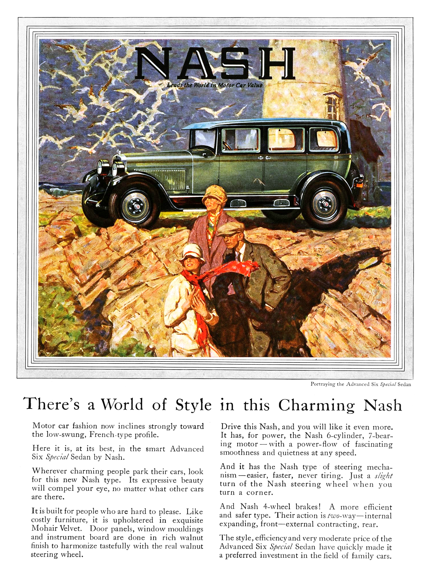 Nash Advanced Six Special Sedan Ad (June, 1927): There's a World of Style in this Charming Nash