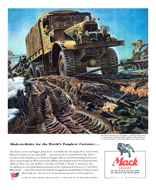 Mack Trucks Ad (November, 1942): Made-to-Order for the World's Toughest Customer... - Illustrated by Peter Helck