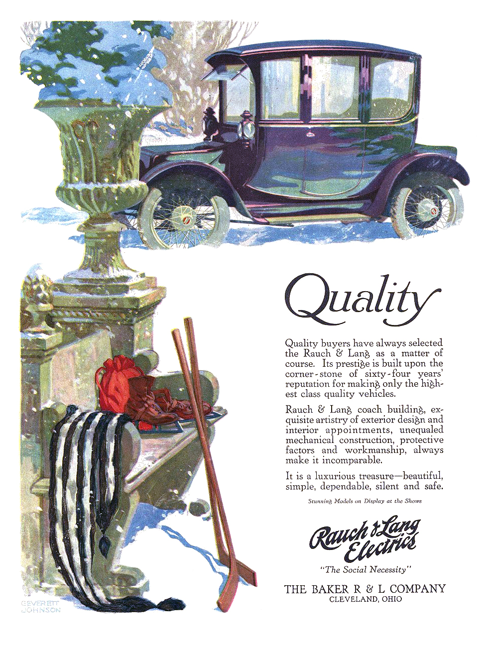 Rauch & Lang Electrics Ad (February, 1917): Quality - Illustrated by C. Everett Johnson
