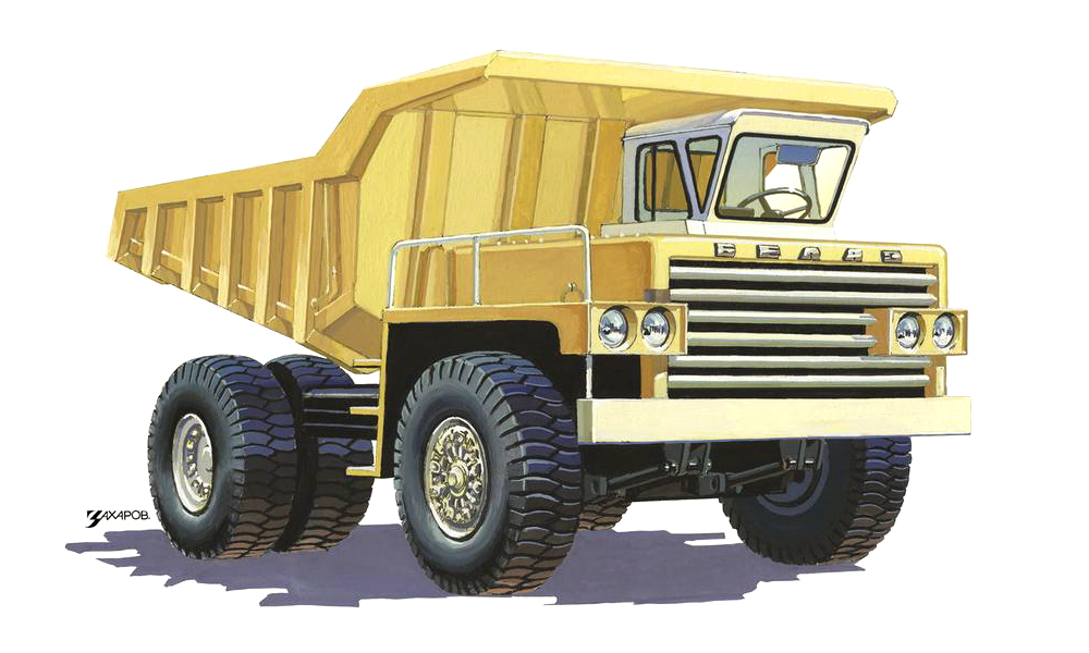 Опытный образец карьерного самосвала БелАЗ–540, 1965 – Рисунок А. Захарова / Из коллекции «За рулём» 1987-5