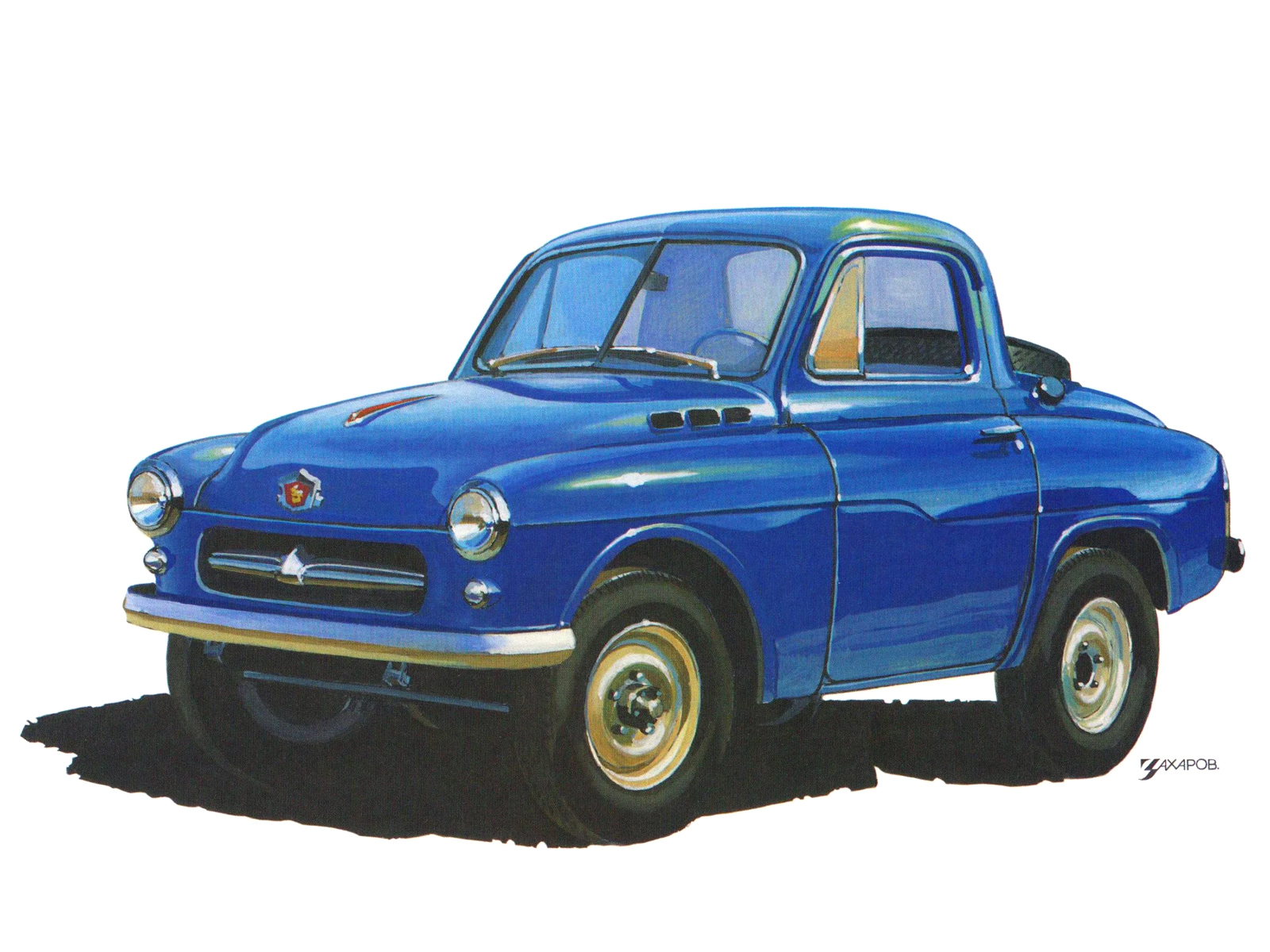 ГАЗ–М73 (Прототип автомобиля повышенной проходимости «Москвич–410»), 1955 – Рисунок А. Захарова / Из коллекции «За рулём» 1987-1