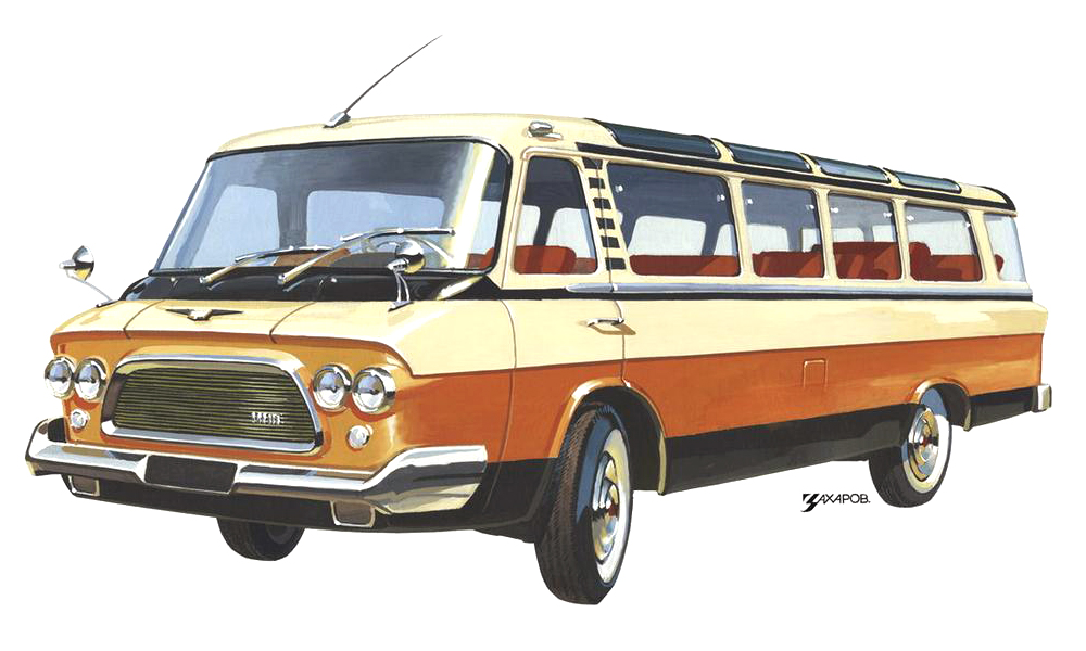 Служебный автобус ЗИЛ–118 «Юность», 1963–1964 – Рисунок А. Захарова / Из коллекции «За рулём» 1985-12