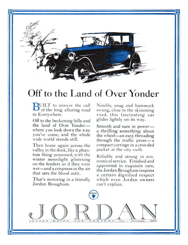 Jordan Brougham Ad (January, 1923): Off to the Land of Over Yonder - Illustrated by Fred Cole?