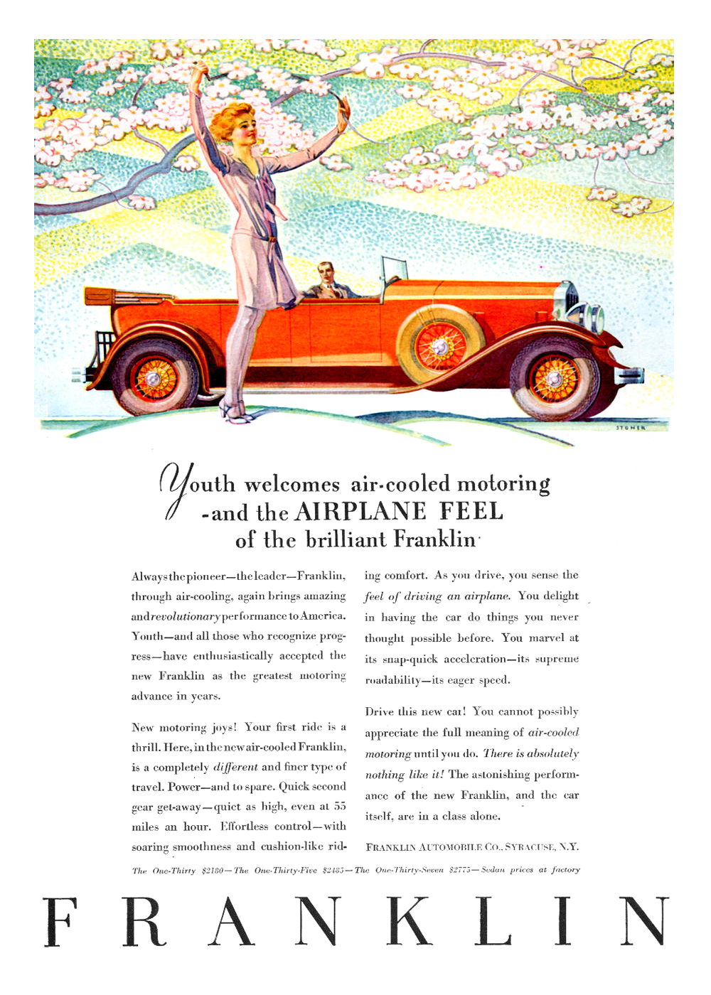 Franklin Sport Touring Ad (April, 1929): Illustrated by Elmer Stoner