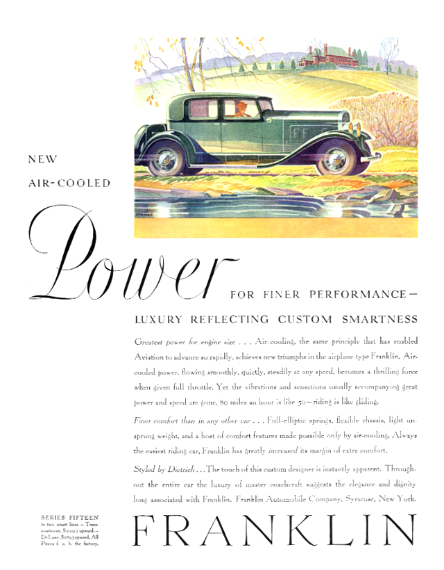 Franklin Series Fifteen Ad (February, 1931): Power - Illustrated by Elmer Stoner