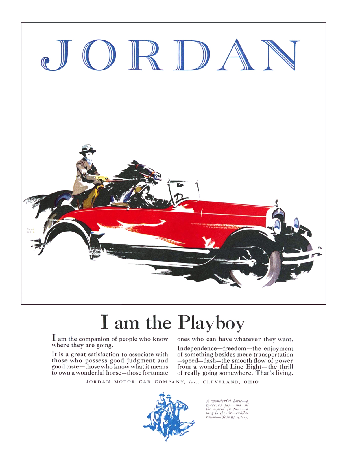 Jordan Playboy Roadster Ad (1926): I am the Playboy - Illustrated by Fred Cole