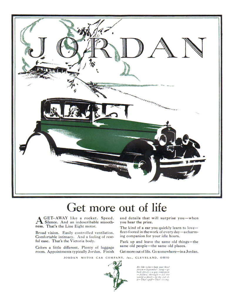 Jordan Line Eight Victoria Ad (September, 1926): Get more out of life - Illustrated by Fred Cole?