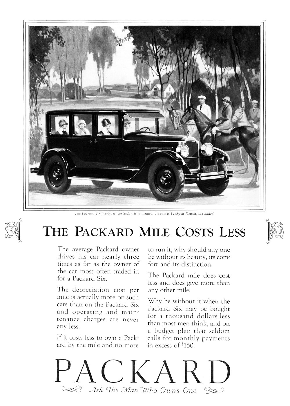 Packard Six Five-passenger Sedan Ad (April-May, 1926): The Packard Mile Costs Less