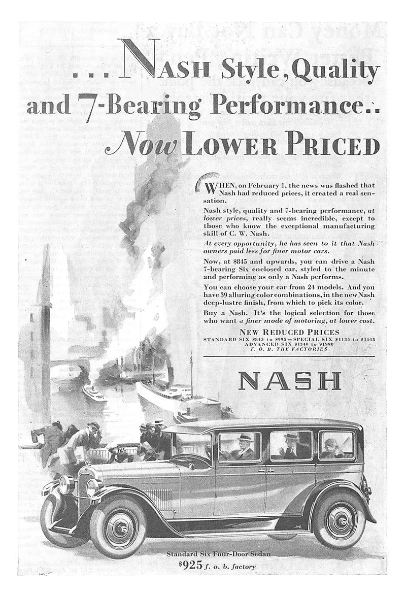 Nash Standard Six Four-Door Sedan Ad (March, 1928)