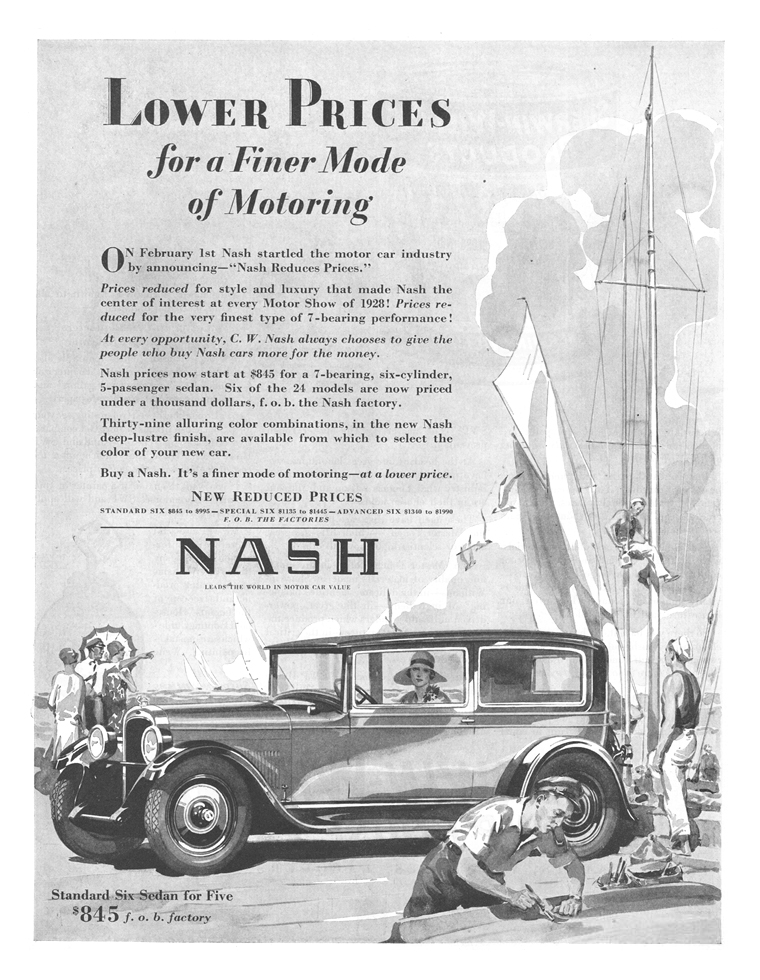 Nash Standard Six Sedan for Five Ad (March, 1928)