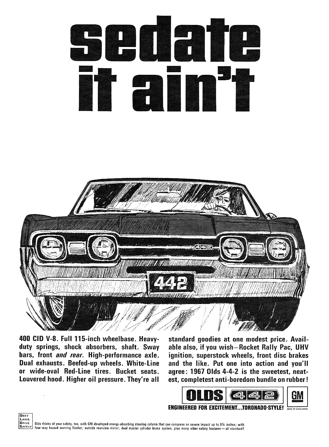 Oldsmobile 442 Ad (December, 1966): Sedate it ain't