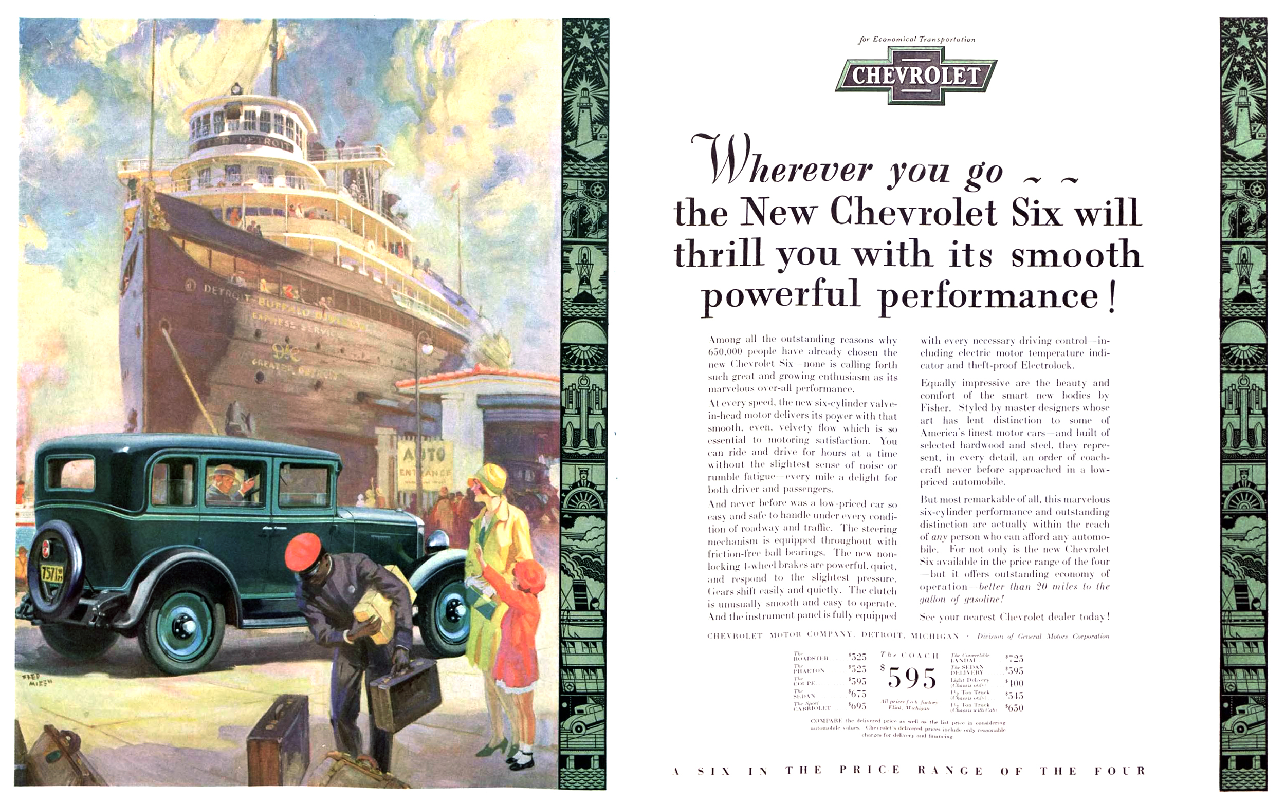 Chevrolet Six Ad (July, 1929): Illustrated by Frederic Mizen