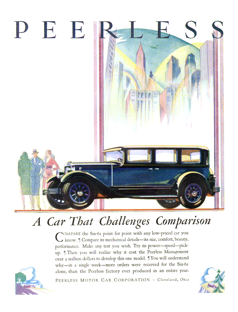 Peerless Six-61 Ad (March, 1929): A Car That Challenges Comparison