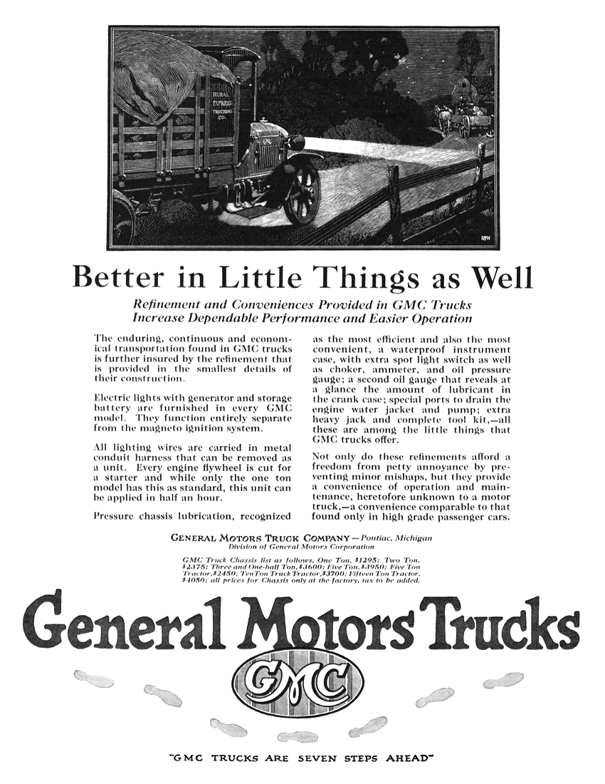 General Motors Trucks Ad (1923): Illustrated by Roy Frederic Heinrich