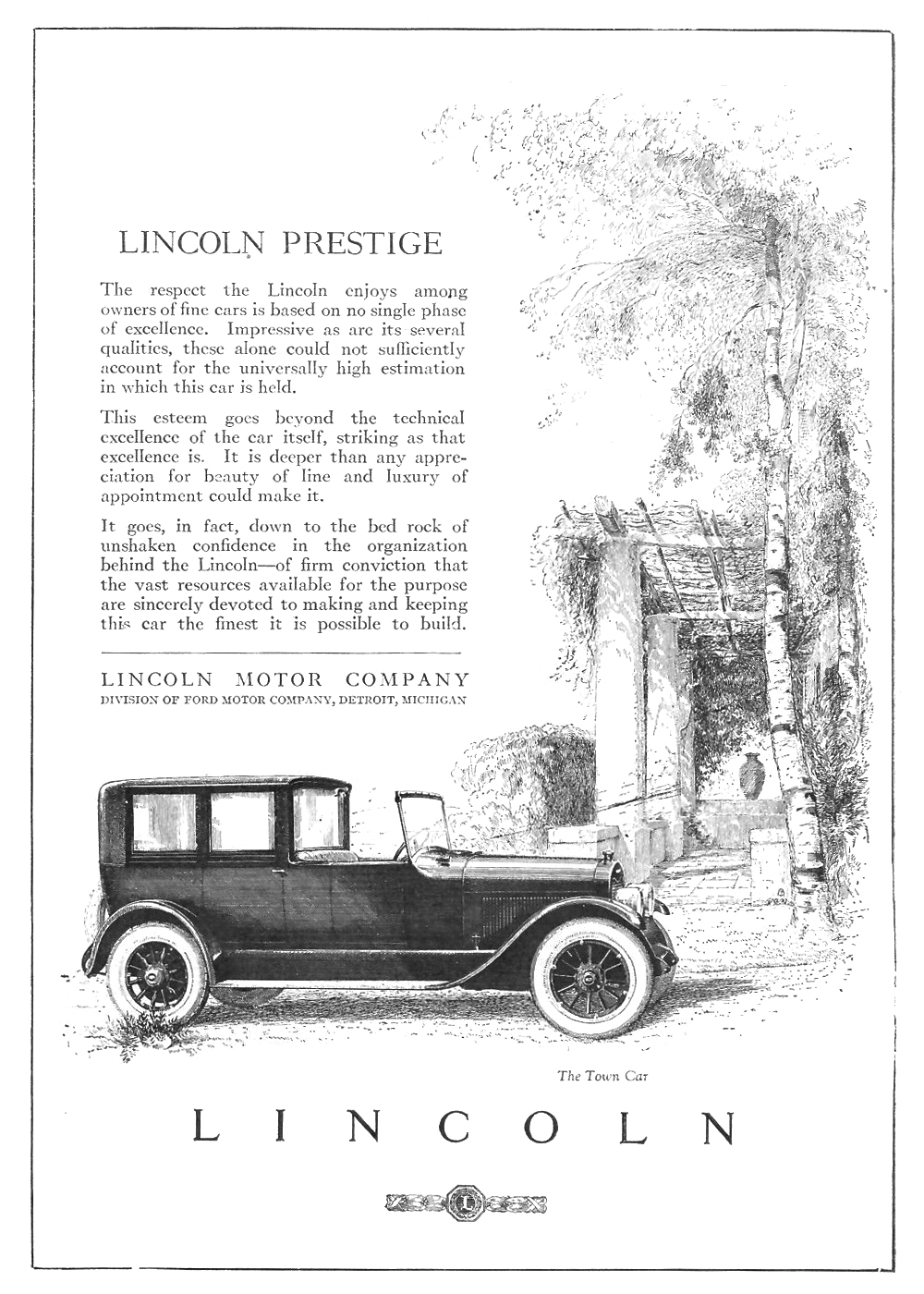 Lincoln Town Car Ad (November, 1923) - Lincoln Prestige