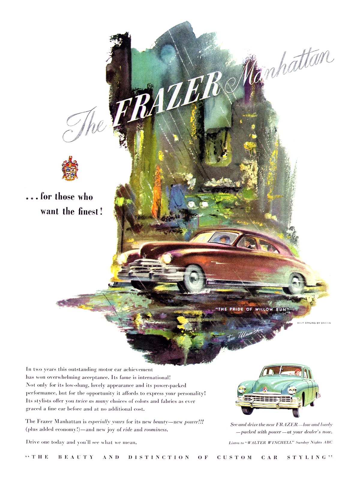 1949 Frazer Manhattan Ad (February, 1949): Illustrated by Tom Warwick