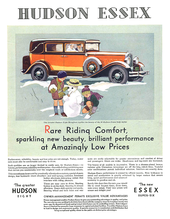 Hudson Eight Brougham (February, 1931) - Rare Riding Comfort, sparkling new beauty, brilliant performance at Amazingly Low Price