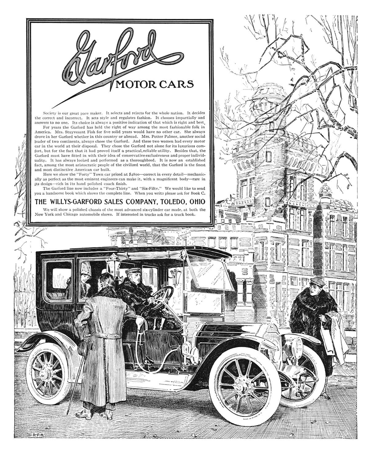 Garford "Forty" Town car Ad (November–December, 1911): Illustrated by Rudolph Frederick Schabelitz