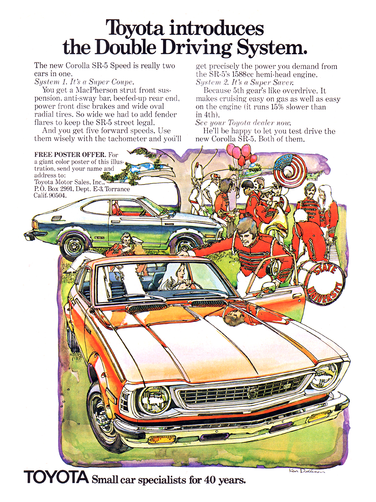 Toyota Corolla SR-5 Ad (1974): Illustrated by Ken Dallison