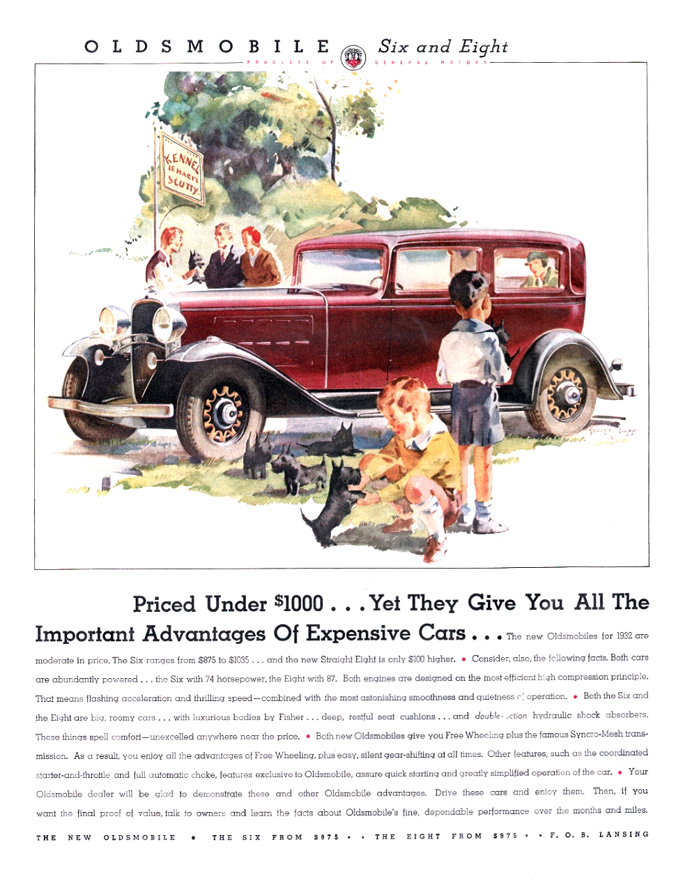 Oldsmobile Two Door Sedan Ad (1932): Illustrated by George Rapp