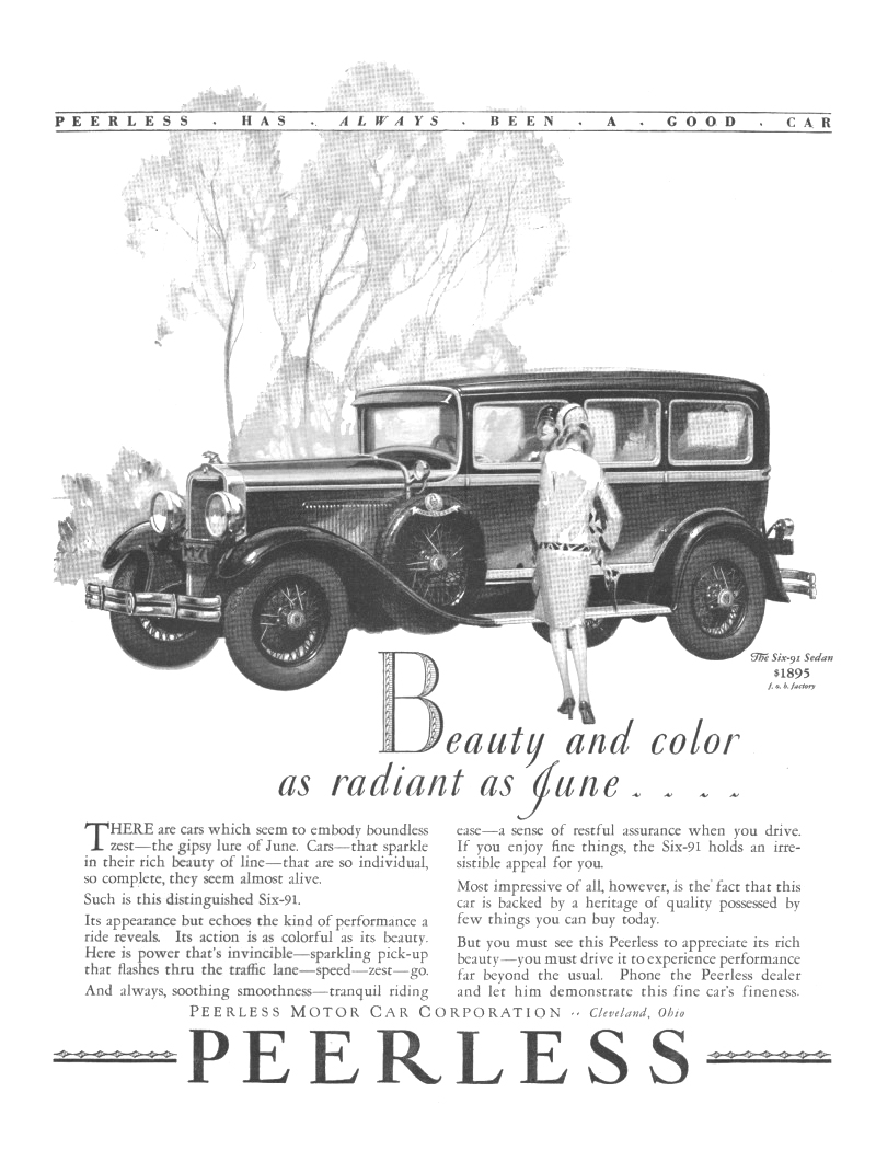 Peerless Six-91 Sedan Ad (June, 1928)