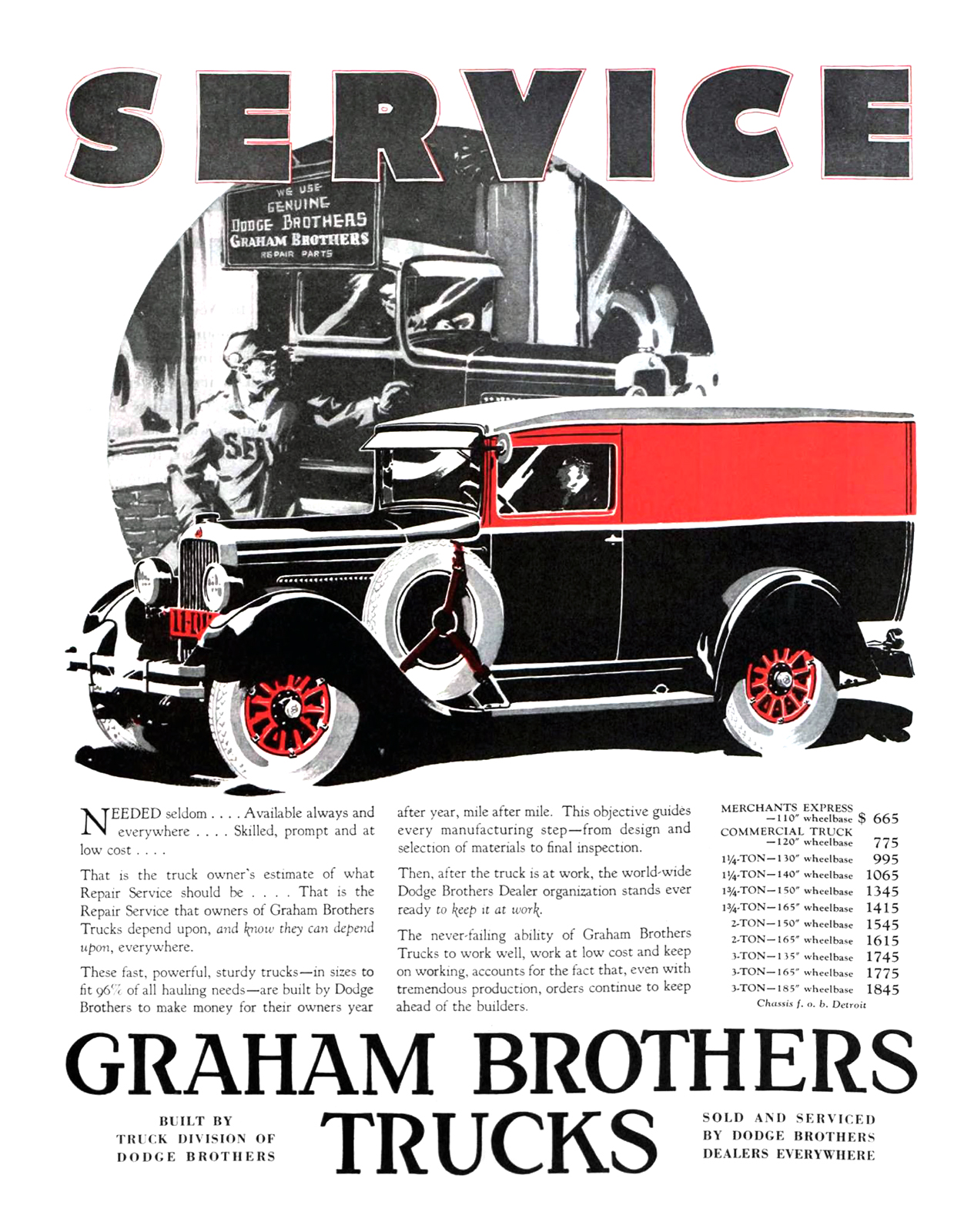 Graham Brothers Trucks Ad (December, 1928) - Service
