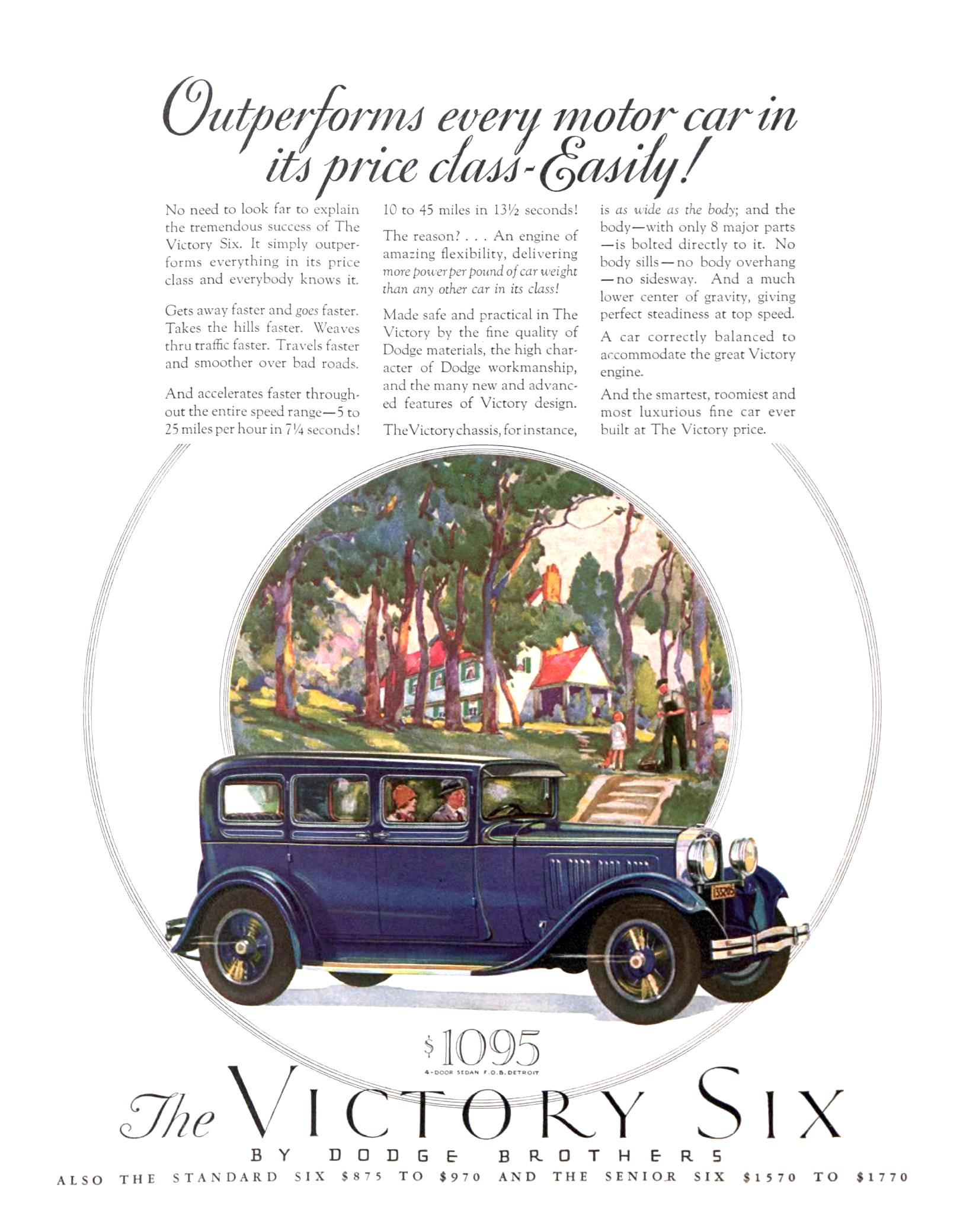 Dodge Brothers Victory Six 4-Door Sedan Ad (April, 1928): Outperforms every motor car in it's price class – Easily!