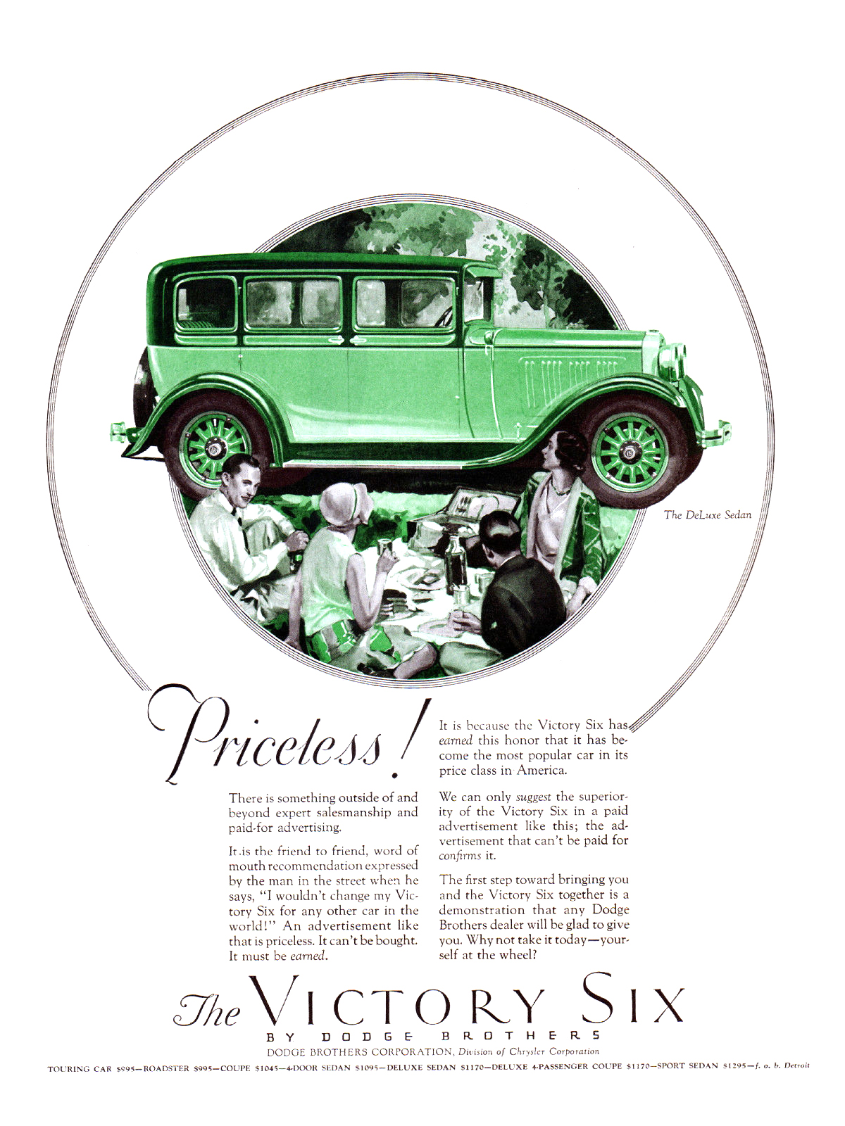 Dodge Brothers Victory Six DeLuxe Sedan Ad (September, 1928): Priceless!