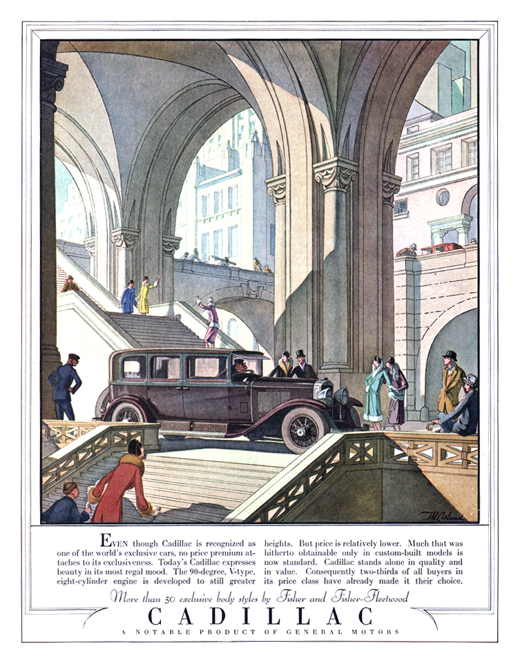 Cadillac Town Sedan Ad (April-May, 1928): Illustrated by Thomas M. Cleland