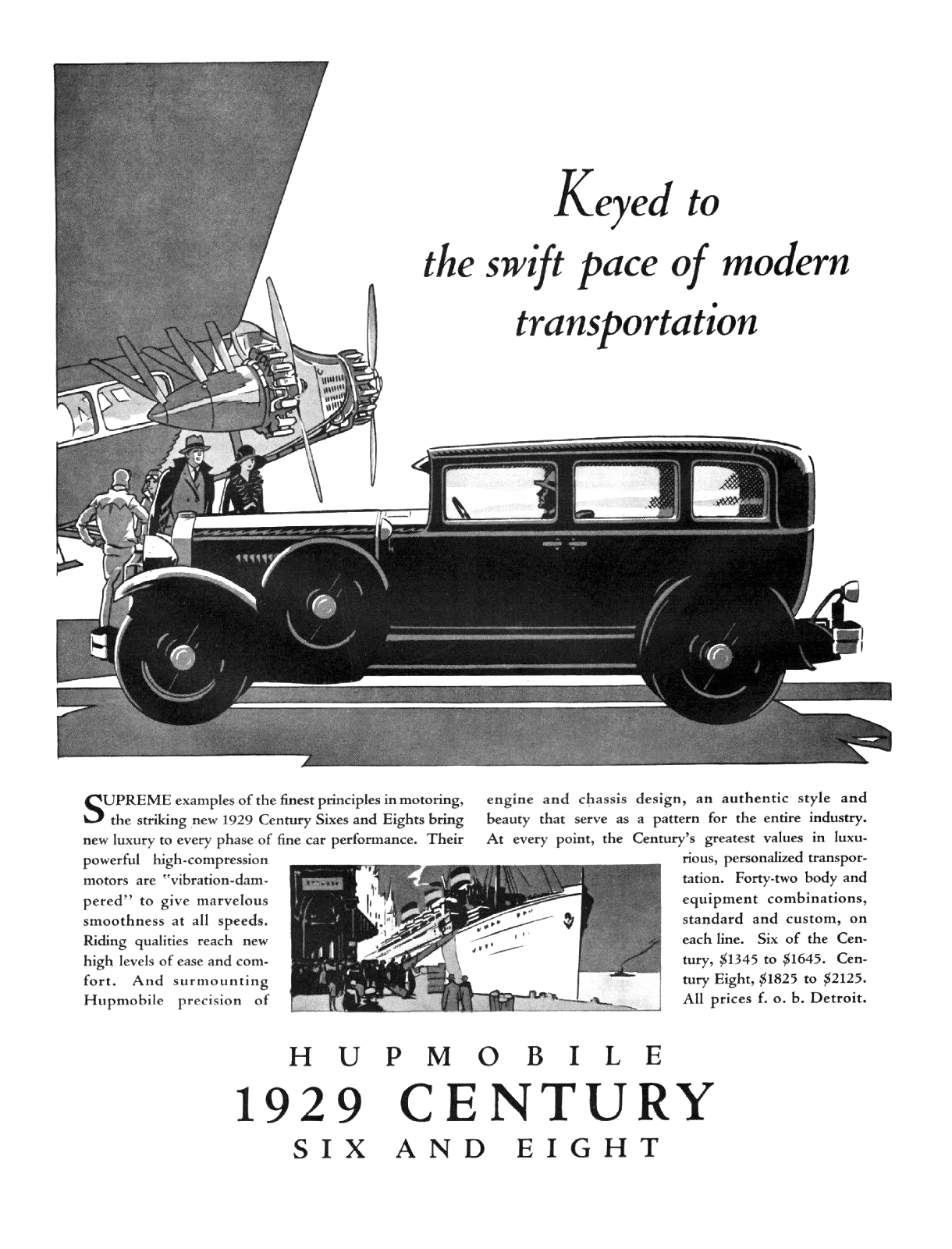 1929 Hupmobile Century Six and Eight Ad (October, 1928): Keyed to the swift pace of the modern transportation 
