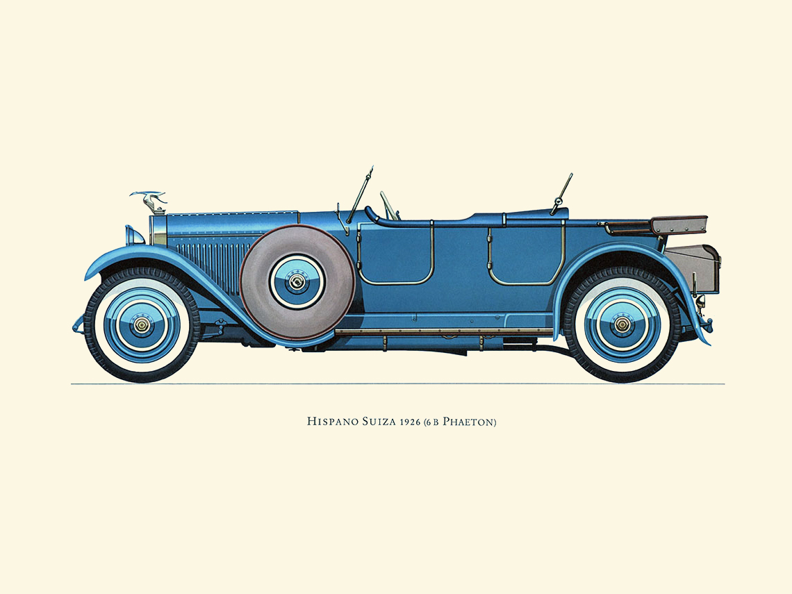 1926 Hispano Suiza 6 B Phaeton - Illustrated by Hans A. Muth