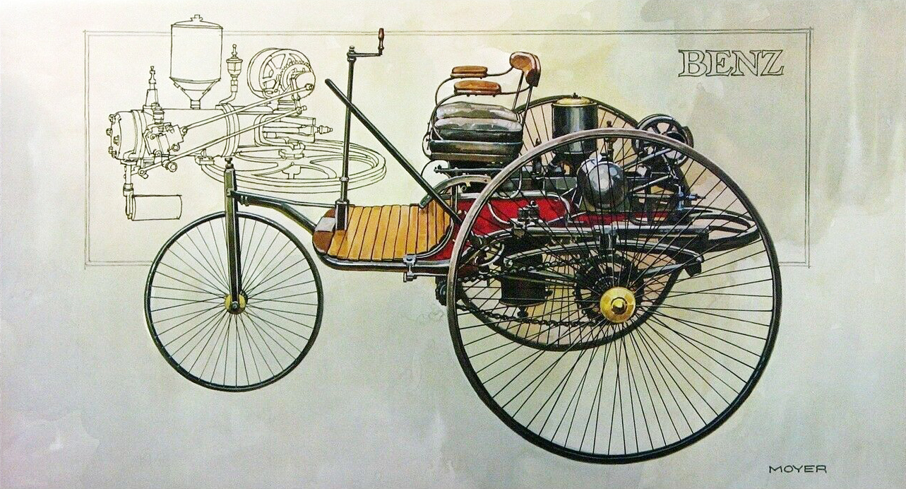 1886 Benz — First vehicle powered by gasoline fuel: Illustrated by Robert M. Moyer