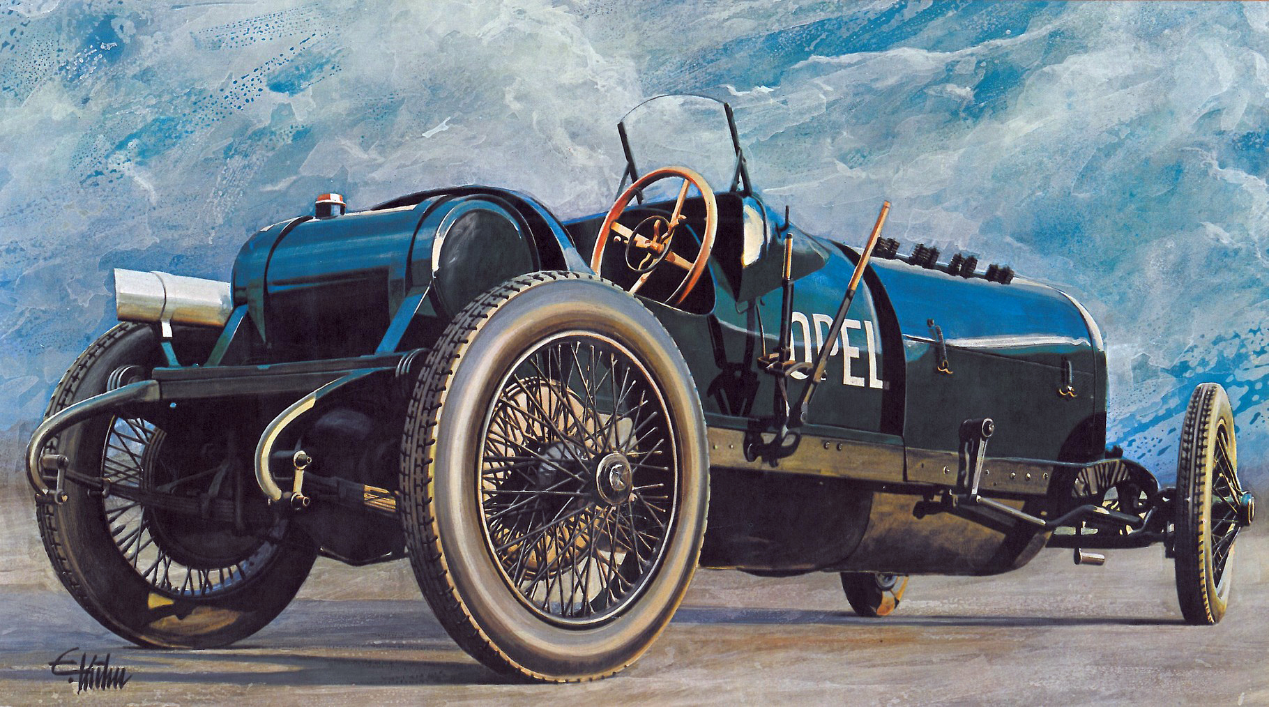 Opel 'Grünes Monster' 12.3-litre Grand Prix (1913): Illustrated by Edouard KÜHN